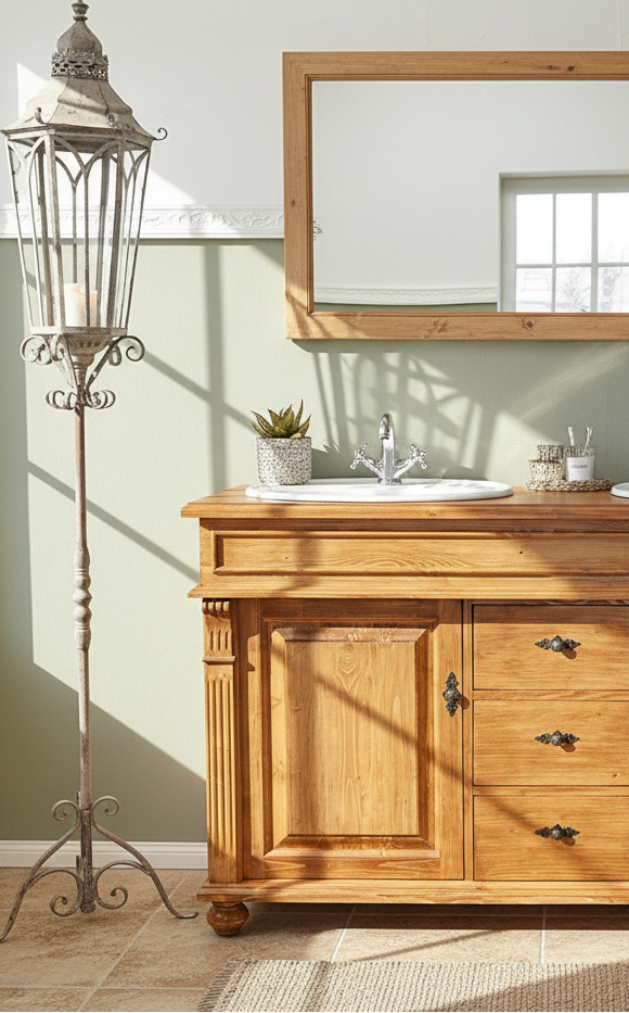 Meuble vasque double Kingston, style campagnard massif, 150 cm