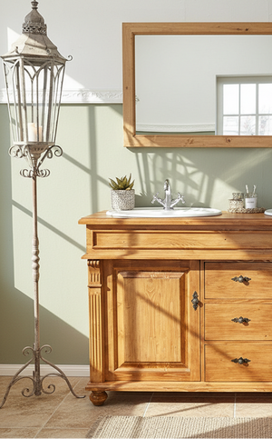 Meuble vasque double Kingston, style campagnard massif, 150 cm