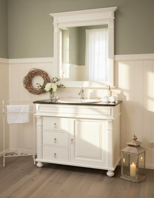 "Majorelle" -weißer Landhaus Waschtisch mit dunkler Granitsteinplatte 103 cm