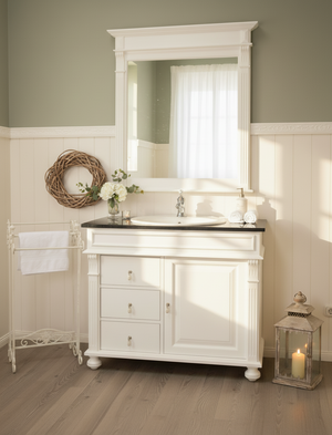 "Majorelle" -weißer Landhaus Waschtisch mit dunkler Granitsteinplatte 103 cm