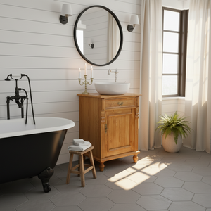 "Mirandé" heller Landhaus-Waschtisch aus Massivholz mit Handtuchstange 60 cm