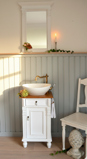 Petit lavabo de style campagnard « Montcalm » avec plateau en chêne, 45 cm