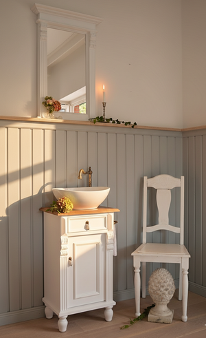 Petit lavabo de style campagnard « Montcalm » avec plateau en chêne, 45 cm