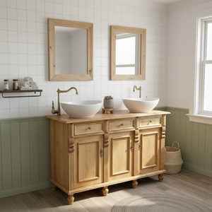 "Nímes" bright country house double washbasin made of solid wood