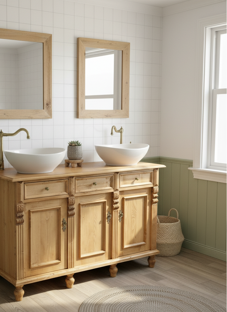 "Nímes" bright country house double washbasin made of solid wood