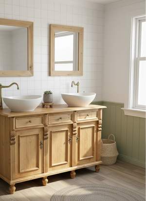 "Nímes" bright country house double washbasin made of solid wood