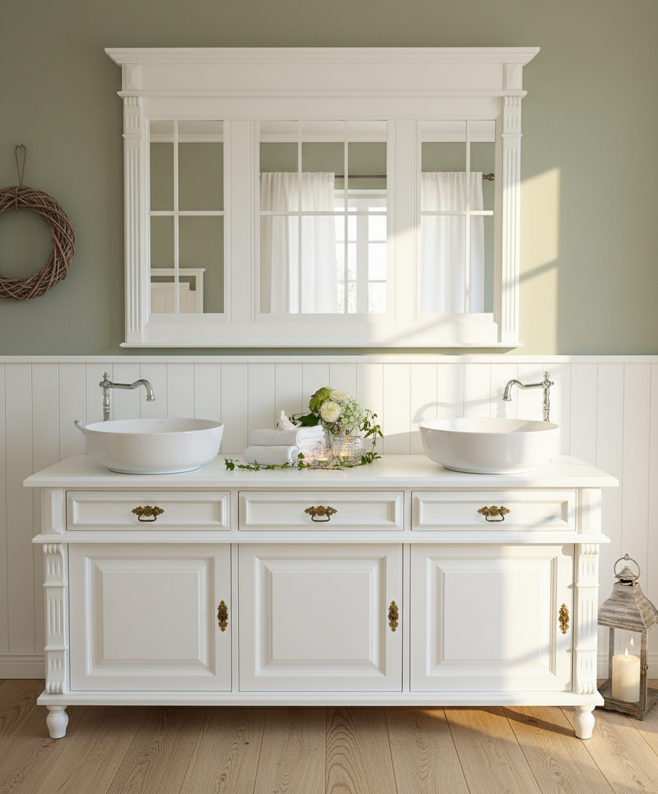 "Noé" large country-style double vanity unit in white, 170 cm