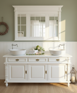 "Noé" large country-style double vanity unit in white, 170 cm