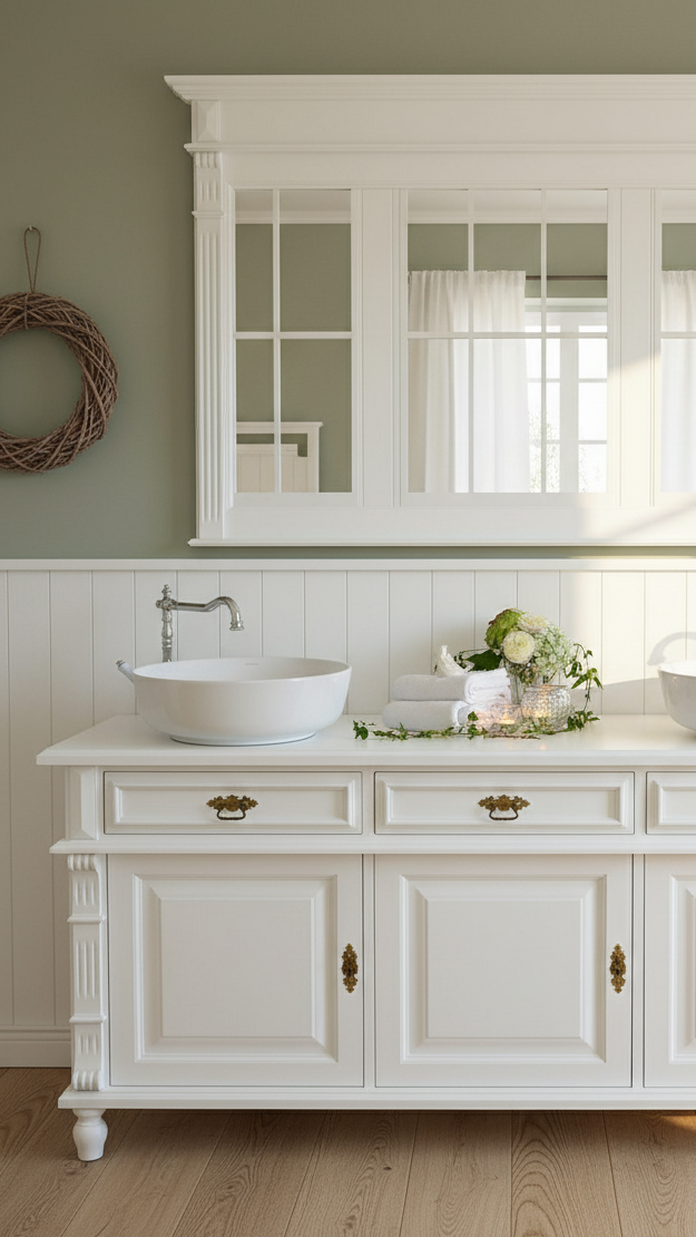 "Noé" large country-style double vanity unit in white, 170 cm
