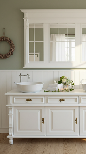 "Noé" large country-style double vanity unit in white, 170 cm