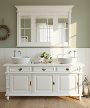 "Noé" large country-style double vanity unit in white, 170 cm