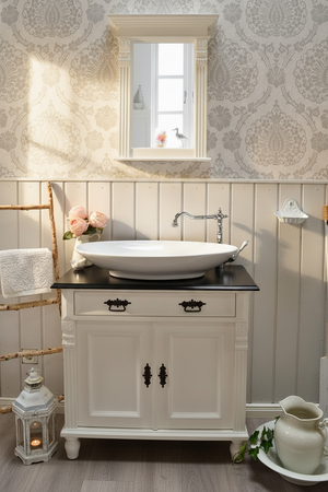 "Océane" Landhaus-Waschtisch schwarz-lackierte Tischplatte 80 cm