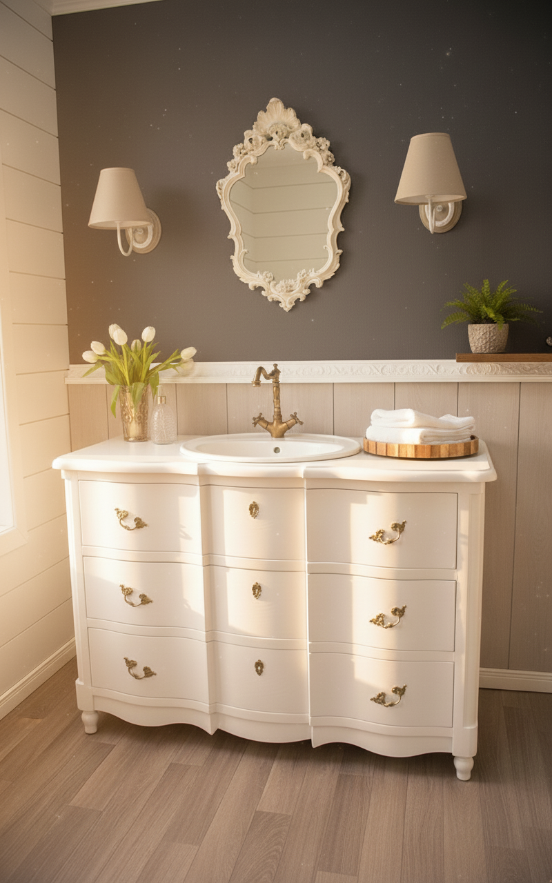 "Kiama" großer, weißer Waschtisch im Barock-Stil 130 cm