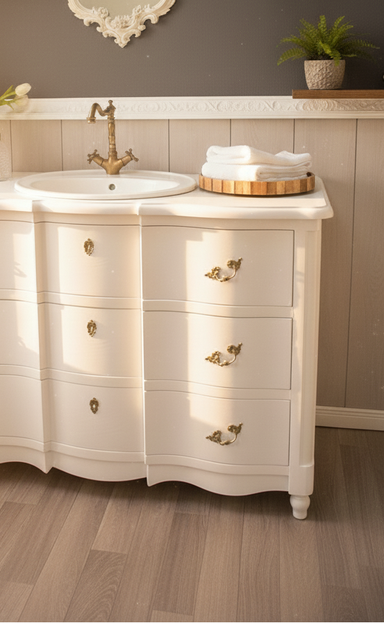 "Kiama" großer, weißer Waschtisch im Barock-Stil 130 cm