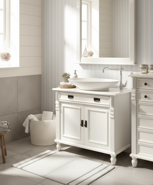 Meuble vasque blanc de style campagnard « Toulon » avec vasque à poser 80/90 cm