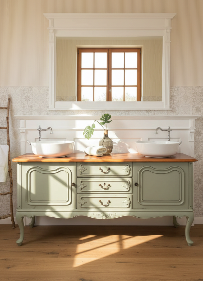 Lavabo de style campagnard romantique « Placide » 144,5 cm