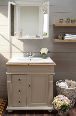 Meuble vasque de style campagnard massif « York » avec plateau en chêne, 83 cm