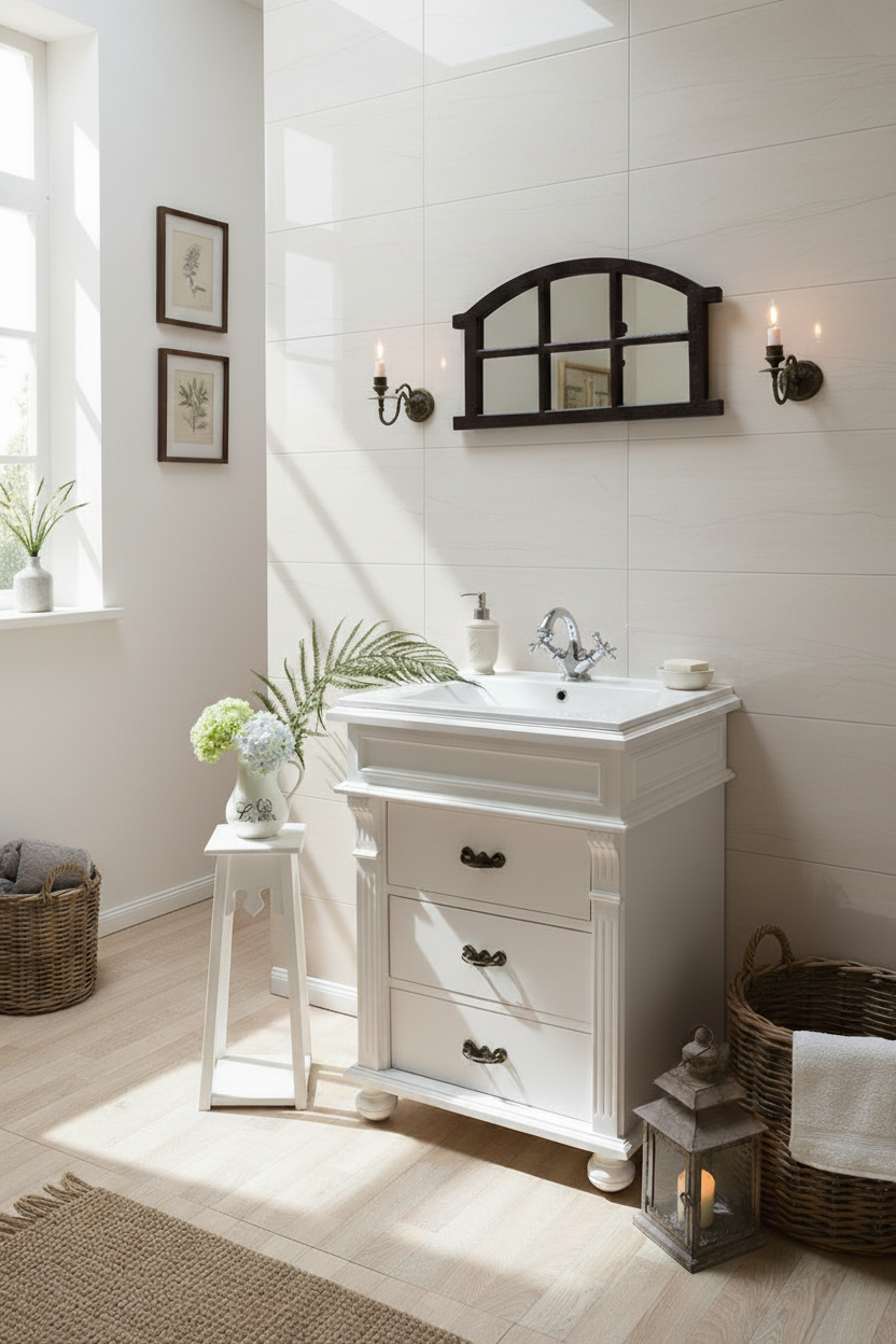 "Mirél" small country-style vanity unit in white with 65 cm sink