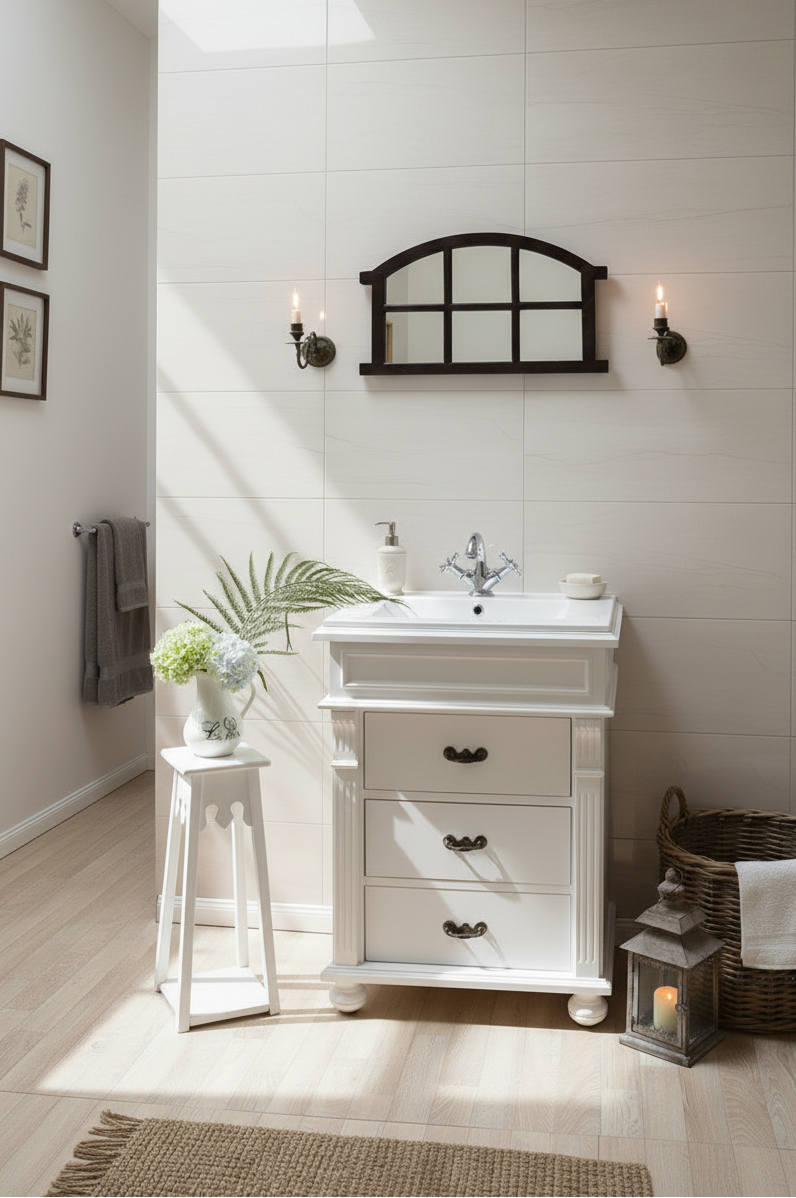 "Mirél" small country-style vanity unit in white with 65 cm sink